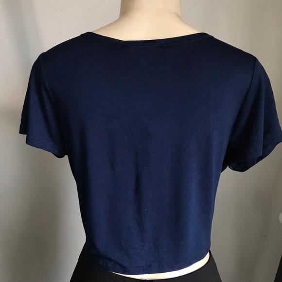 Center of Attention Front Twist Navy Blue Crop Top - Picture 3 of 4